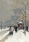 Eugene Galien-Laloue Figures in the Snow, Paris painting